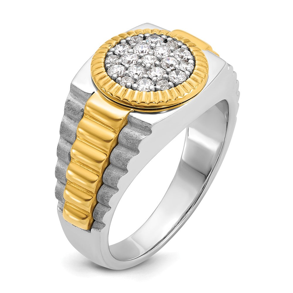 IB Goodman 14k Two-tone Mens Polished/Satin/Ribbed Holds 6-1.7mm/13-2.0mm Stones Cluster Ring Mounting