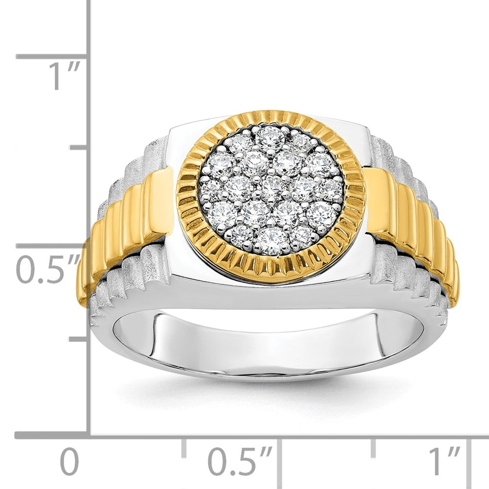 IBGoodman 14k Two-tone Men's Polished Satin and Ribbed 1/2 Carat A Quality Diamond Round Cluster Ring