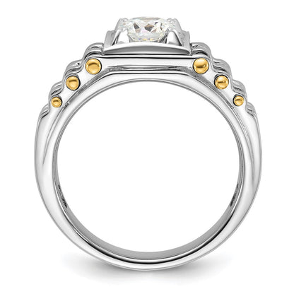 IBGoodman 14k Two-tone 1 carat Lab Grown Diamond VS/SI+ G+ Polished and Brushed Textured Complete Men's Ring