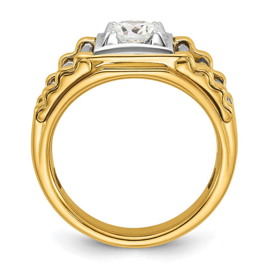 IBGoodman 14k Two-Tone 1 carat Lab Grown Diamond VS/SI+ G+ Polished and Ribbed Complete Men's Ring