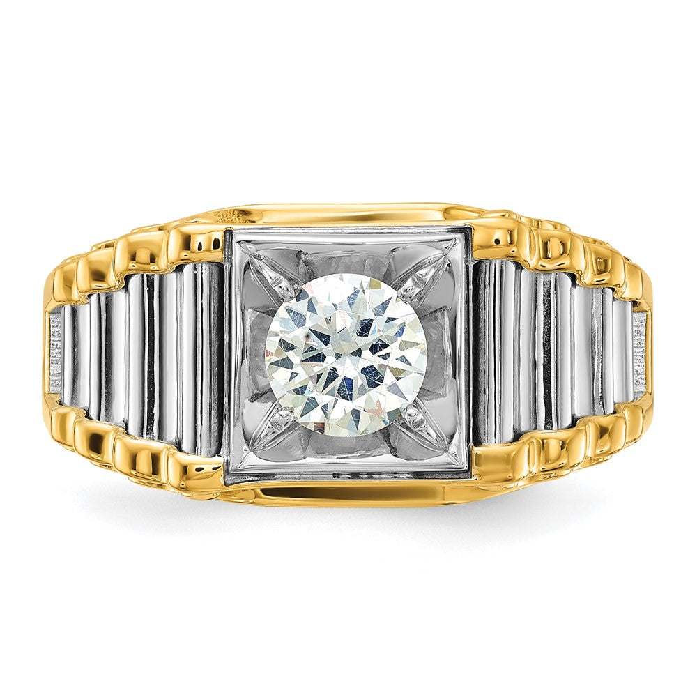 IBGoodman 14k Two-Tone 1 carat Lab Grown Diamond VS/SI+ G+ Polished and Ribbed Complete Men's Ring