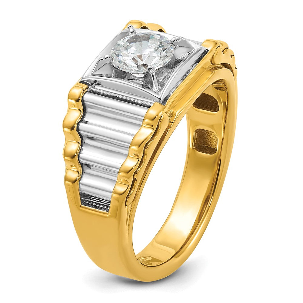 IBGoodman 14k Two-Tone 1 carat Lab Grown Diamond VS/SI+ G+ Polished and Ribbed Complete Men's Ring