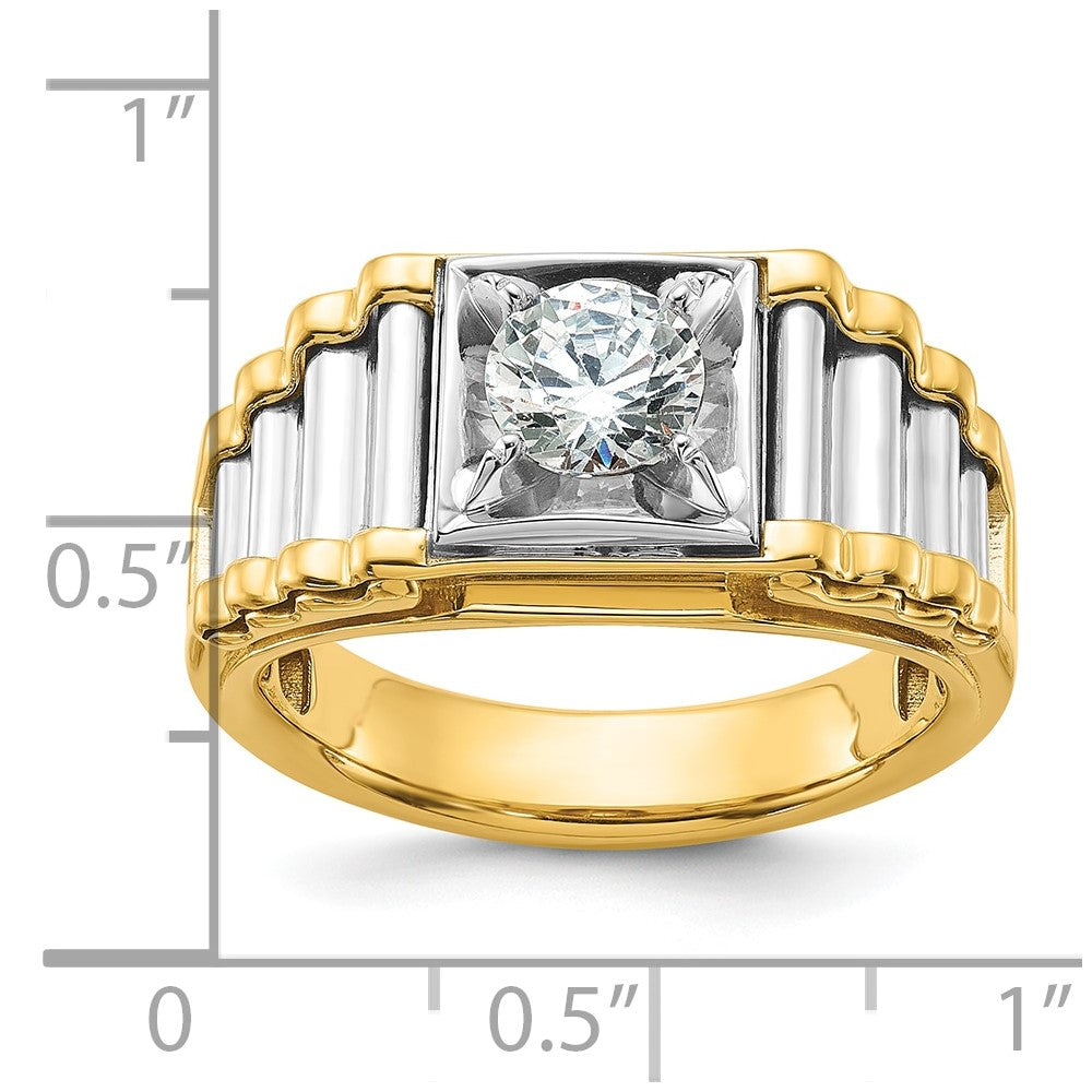 IBGoodman 14k Two-Tone 1 carat Lab Grown Diamond VS/SI+ G+ Polished and Ribbed Complete Men's Ring