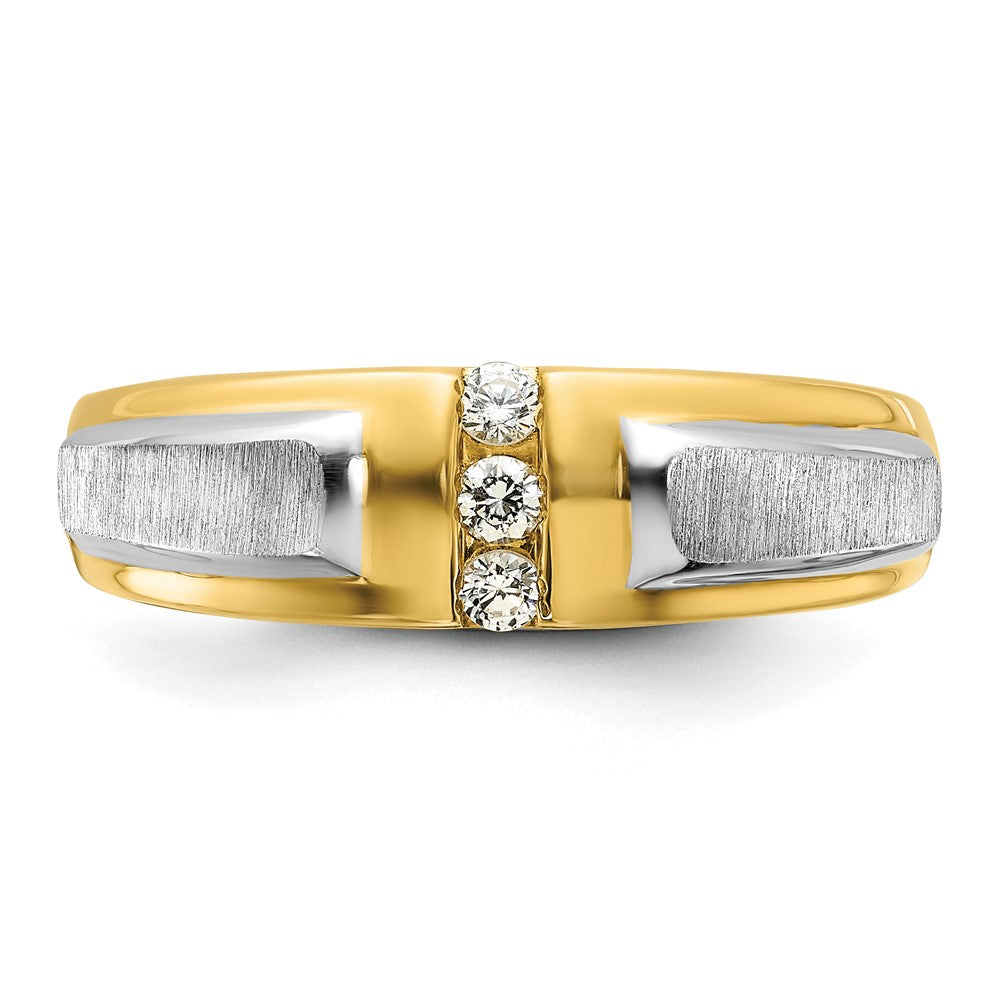 IBGoodman 14k Two-tone 1/8 carat Lab Grown Diamond VS/SI+ G+ Complete Polished and Satin Men's Three Stone Ring