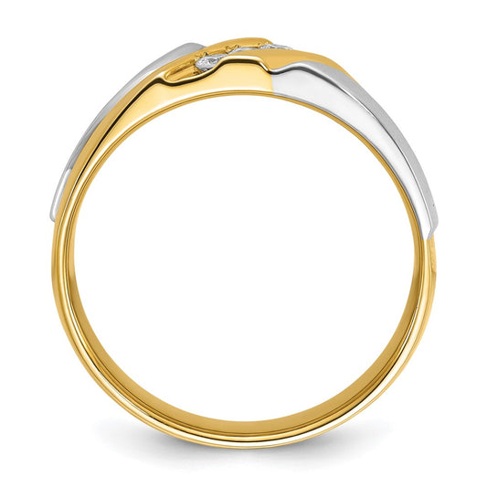 IBGoodman 14k Two-tone Men's Polished Satin and Grooved 3-Stone 1/6 Carat AA Quality Diamond Ring
