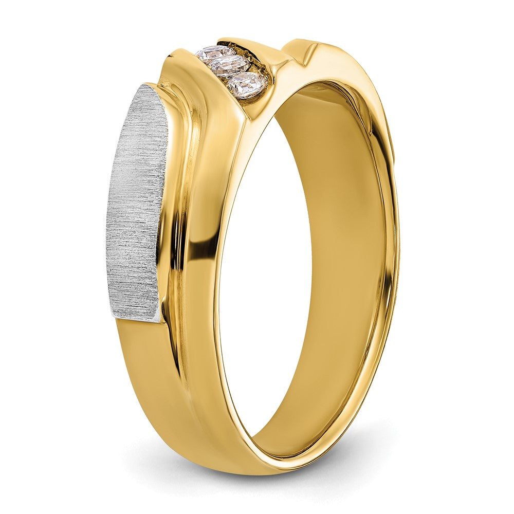 IBGoodman 14k Two-tone Men's Polished Satin and Grooved 3-Stone 1/6 Carat AA Quality Diamond Ring