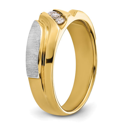 IBGoodman 14k Two-tone Men's Polished Satin and Grooved 3-Stone 1/6 Carat AA Quality Diamond Ring