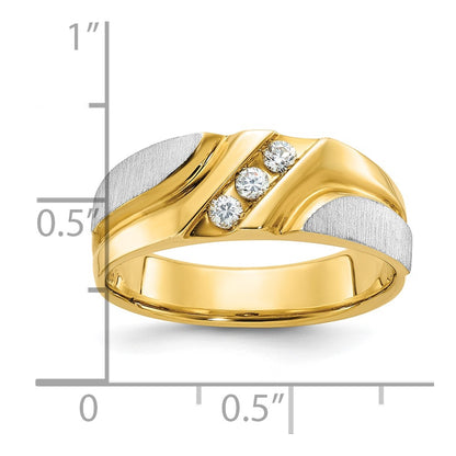 IBGoodman 14k Two-tone Men's Polished Satin and Grooved 3-Stone 1/6 Carat AA Quality Diamond Ring