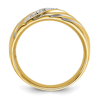 IBGoodman 14k with White Rhodium Men's Polished and Grooved 1/6 Carat AA Quality Diamond Ring