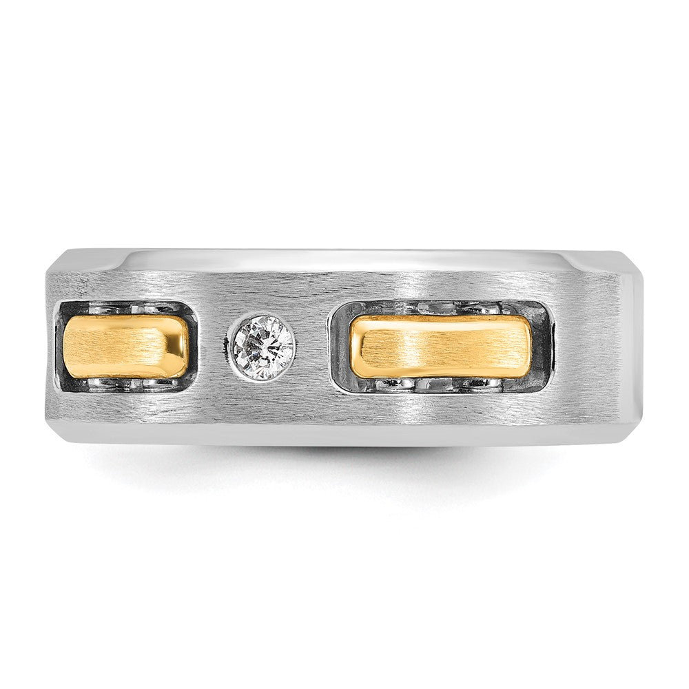 IBGoodman 10k Two-tone Men's Polished Satin and Cut-Out 1/6 Carat A Quality Diamond 3-Stone Ring