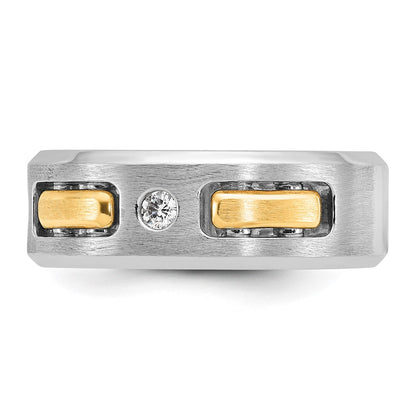 IBGoodman 10k Two-tone Men's Polished Satin and Cut-Out 1/6 Carat A Quality Diamond 3-Stone Ring
