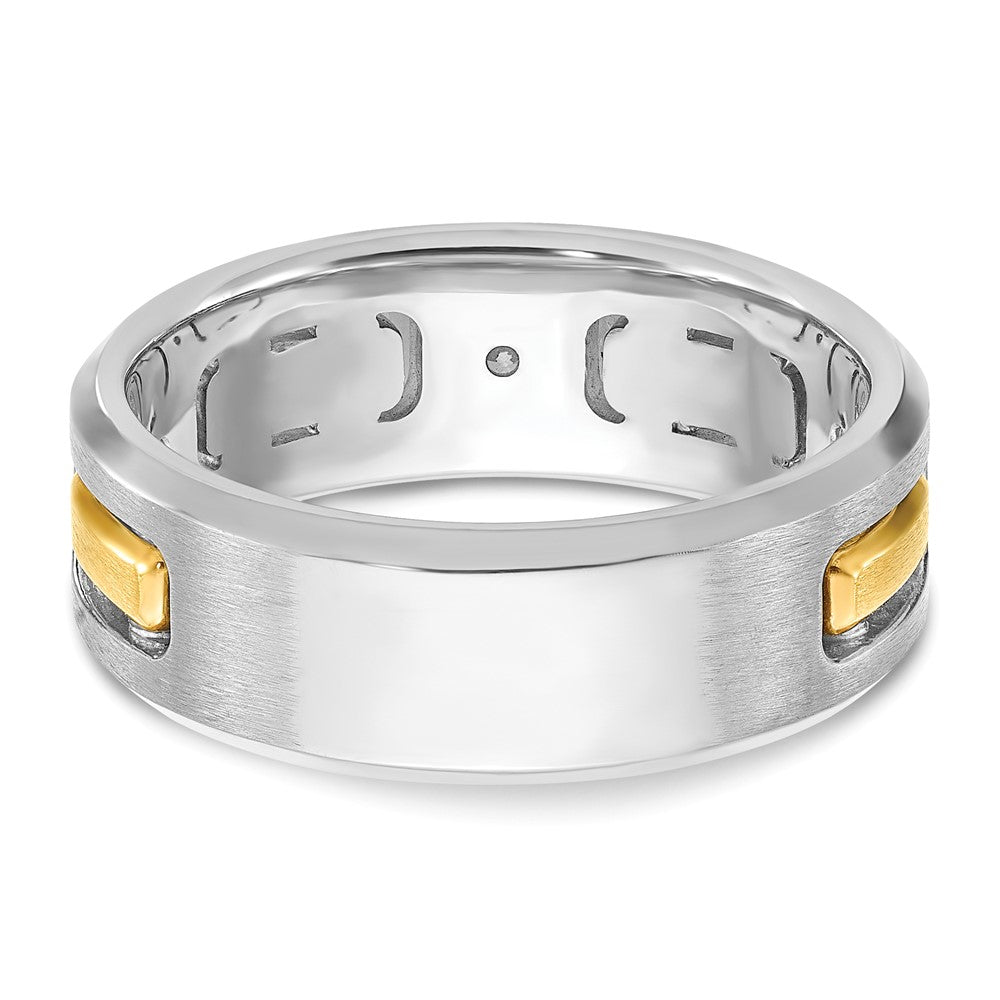 IBGoodman 10k Two-tone Men's Polished Satin and Cut-Out 1/6 Carat A Quality Diamond 3-Stone Ring