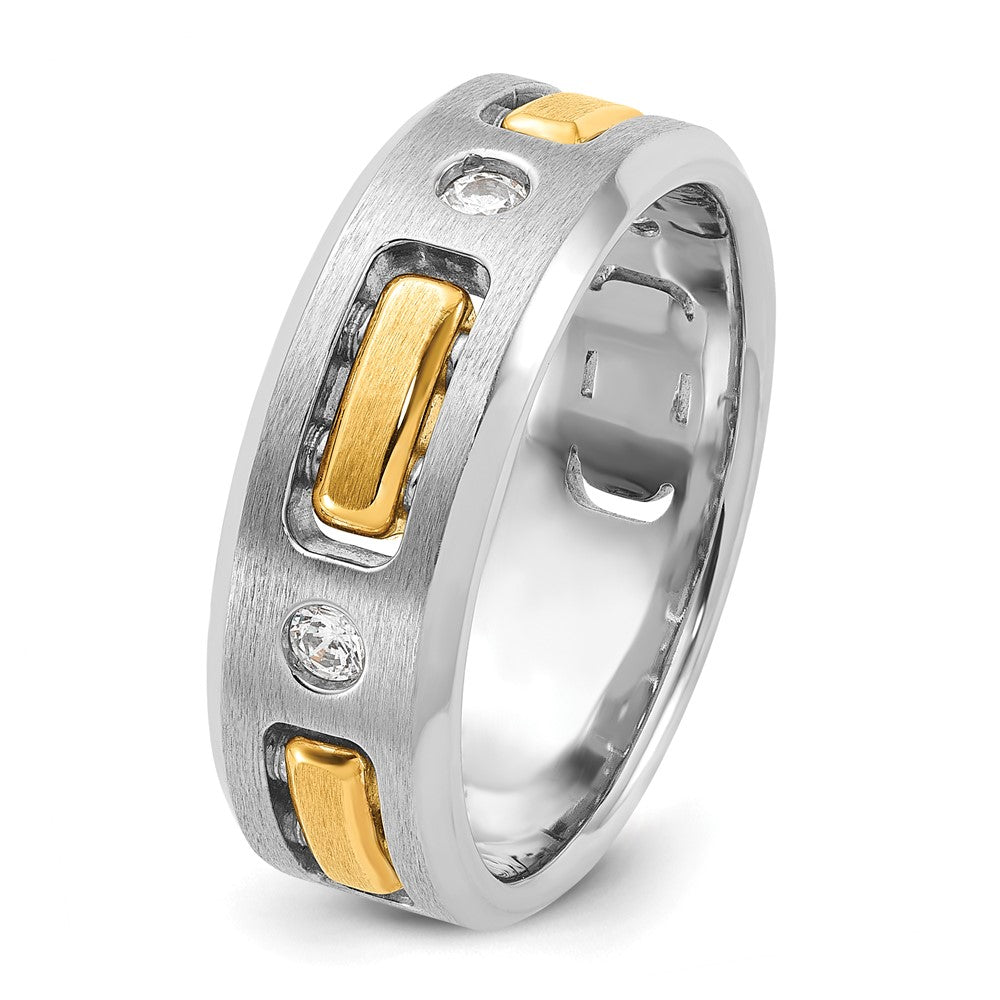 IBGoodman 10k Two-tone Men's Polished Satin and Cut-Out 1/6 Carat A Quality Diamond 3-Stone Ring