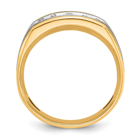 IB Goodman 10k Two-tone Mens Polished/Satin/Grooved Holds 1-3.4mm/2-3.0mm/2-2.7mm Stones Ring Mounting