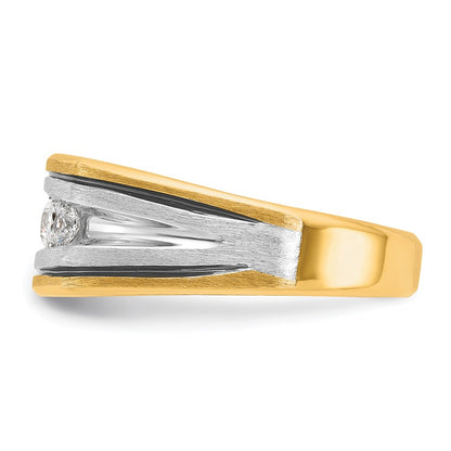 IB Goodman 10k Two-tone Mens Polished/Satin/Grooved Holds 1-3.4mm/2-3.0mm/2-2.7mm Stones Ring Mounting