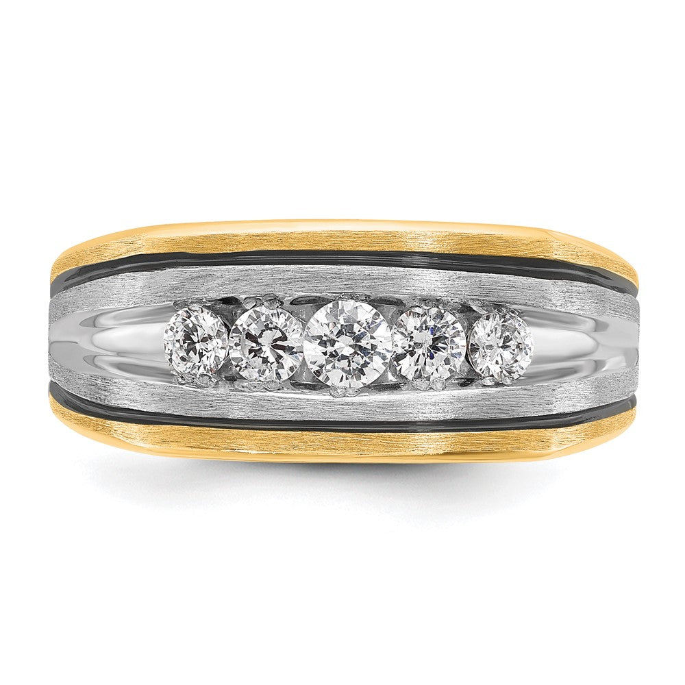 IBGoodman 10k Two-tone with Black Rhodium Men's Polished Satin and Grooved 5-Stone 1/2 Carat A Quality Diamond Ring