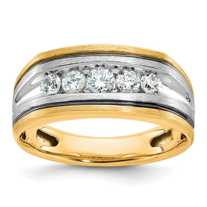IB Goodman 10k Two-tone Mens Polished/Satin/Grooved Holds 1-3.4mm/2-3.0mm/2-2.7mm Stones Ring Mounting