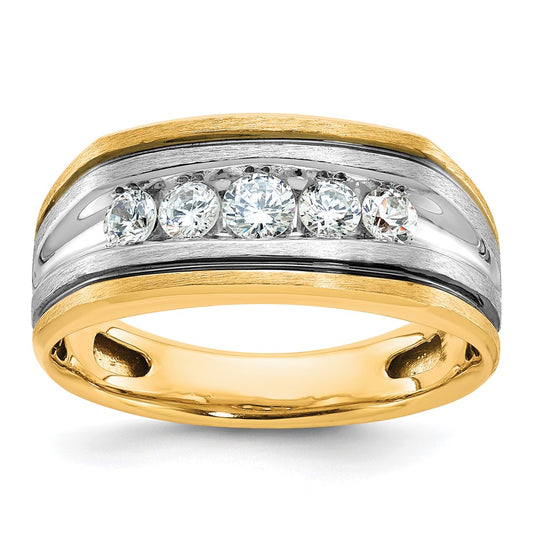 IBGoodman 10k Two-tone Men's Polished Satin and Grooved 5-Stone Ring Mounting