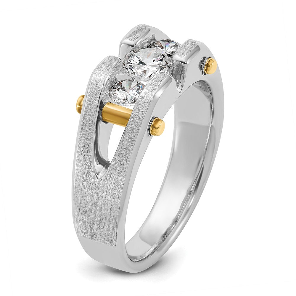 IBGoodman 10k Two-tone Men's Polished Satin and Cut-Out 3-Stone 3/4 Carat A Quality Diamond Ring