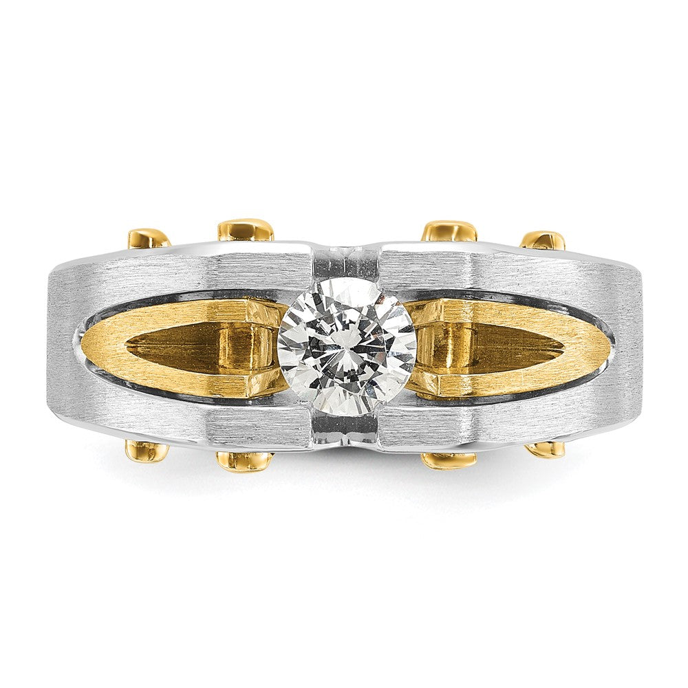 IB Goodman 10k Two-tone Mens Polished and Satin Holds 5.0mm Round Stone Ring Mounting