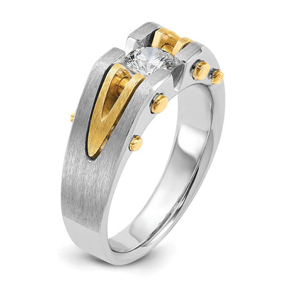 IB Goodman 10k Two-tone Mens Polished and Satin Holds 5.0mm Round Stone Ring Mounting