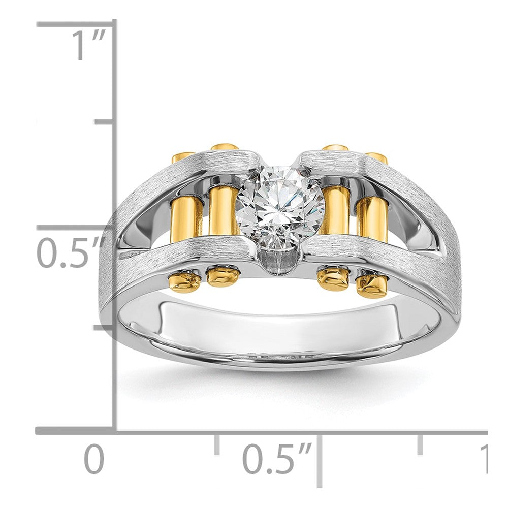 IBGoodman 14k Two-Tone 3/8 carat Lab Grown Diamond VS/SI+ G+ Polished and Satin Cut-Out Solitaire Complete Men's Ring