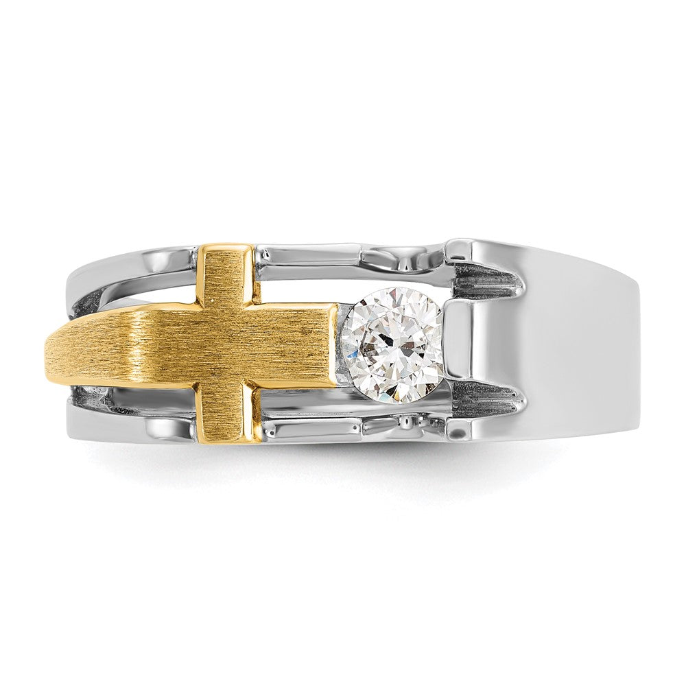 IB Goodman 10k Two-tone Mens Polished/Satin/Cut-Out Holds 1-4.4mm Diamond Cross Ring Mounting