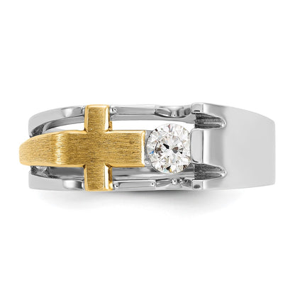 IB Goodman 10k Two-tone Mens Polished/Satin/Cut-Out Holds 1-4.4mm Diamond Cross Ring Mounting