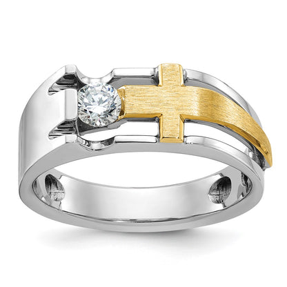 IB Goodman 10k Two-tone Mens Polished/Satin/Cut-Out Holds 1-4.4mm Diamond Cross Ring Mounting
