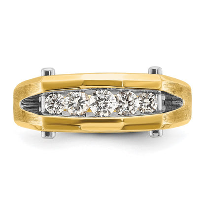 IBGoodman 14k Two-tone 1/2 carat Lab Grown Diamond VS/SI+ G+ Five Stone Complete Polished and Satin Men's Ring