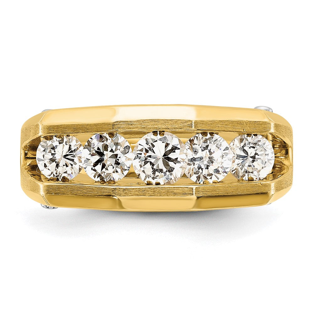 IBGoodman 14k Two-tone 1 1/2 carat Lab Grown Diamond VS/SI+ G+ Five Stone Polished and Satin Men's Ring