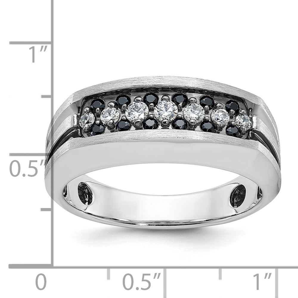 IBGoodman 10k White Gold with Black Rhodium Men's Polished Satin and Grooved 1/2 Carat A Quality Black and White Diamond Ring