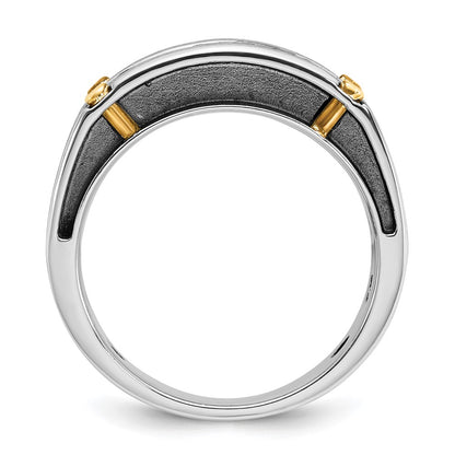 IBGoodman 14k Two-tone with Black Rhodium 1 carat Lab Grown Diamond VS/SI+ G+ Five Stone Complete Polished Satin and Grooved Men's Ring