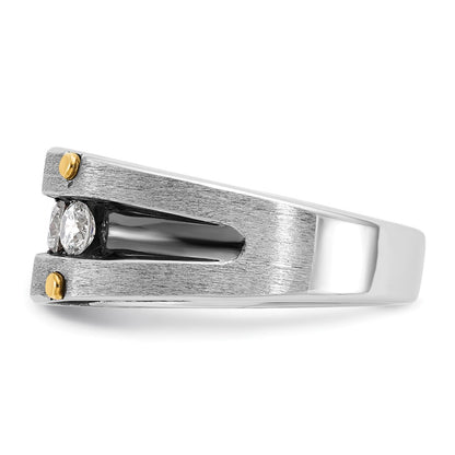 IBGoodman 14k Two-tone with Black Rhodium 1 carat Lab Grown Diamond VS/SI+ G+ Five Stone Complete Polished Satin and Grooved Men's Ring