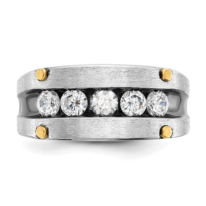 IBGoodman 14k Two-tone with Black Rhodium 1 carat Lab Grown Diamond VS/SI+ G+ Five Stone Complete Polished Satin and Grooved Men's Ring