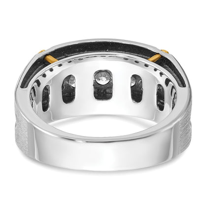 IBGoodman 14k Two-tone with Black Rhodium 1 carat Lab Grown Diamond VS/SI+ G+ Five Stone Complete Polished Satin and Grooved Men's Ring