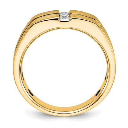 IBGoodman 10k White Gold with Black Rhodium Men's Satin and Grooved 3-Stone 1/5 Carat A Quality Diamond Ring