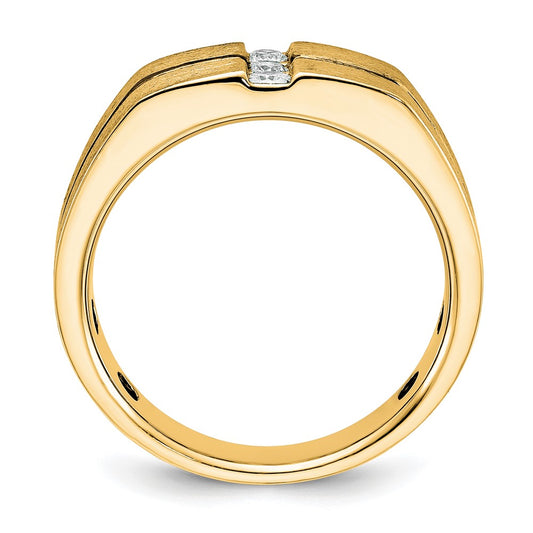 IBGoodman 10k White Gold with Black Rhodium Men's Satin and Grooved 3-Stone 1/5 Carat A Quality Diamond Ring