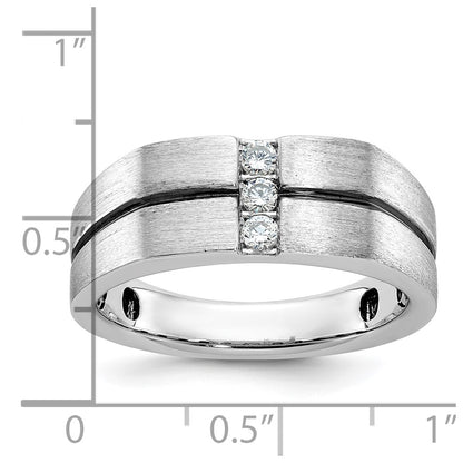 IBGoodman 10k White Gold with Black Rhodium Men's Satin and Grooved 3-Stone 1/5 Carat A Quality Diamond Ring