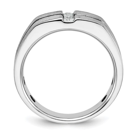IBGoodman 14k White Gold with Black Rhodium 1/5 carat Lab Grown Diamond VS/SI+ G+ Complete Satin and Grooved Three Stone Men's Ring