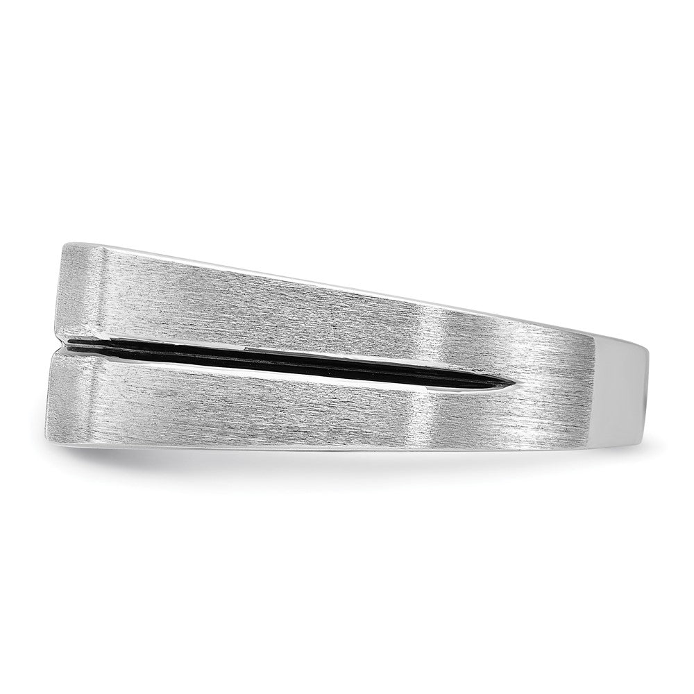 IBGoodman 14k White Gold with Black Rhodium 1/5 carat Lab Grown Diamond VS/SI+ G+ Complete Satin and Grooved Three Stone Men's Ring