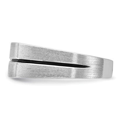 IBGoodman 14k White Gold Satin and Grooved Three Stone Men's Ring Mounting