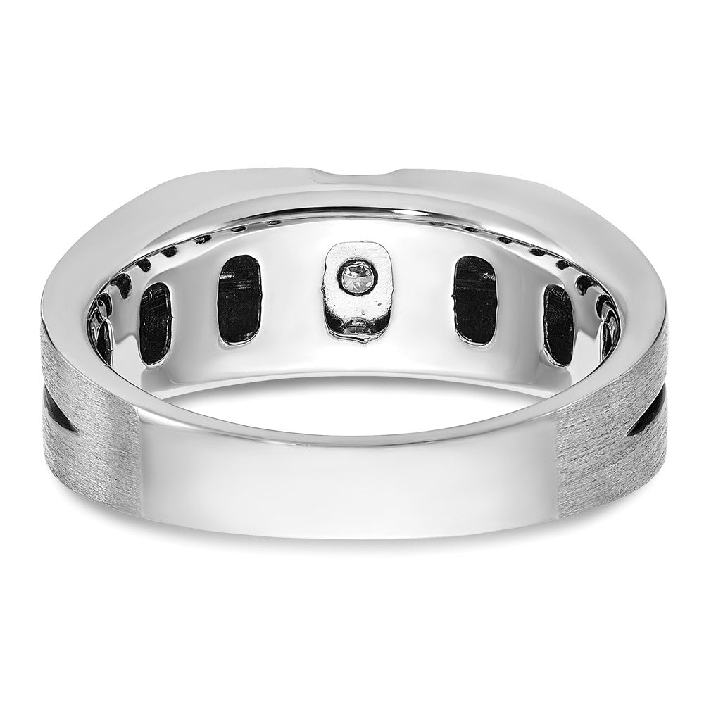 IBGoodman 14k White Gold with Black Rhodium 1/5 carat Lab Grown Diamond VS/SI+ G+ Complete Satin and Grooved Three Stone Men's Ring