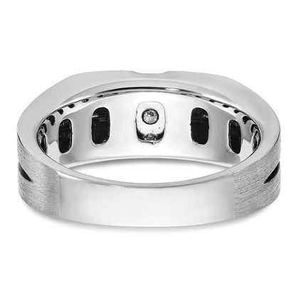 IBGoodman 14k White Gold with Black Rhodium 1/5 carat Lab Grown Diamond VS/SI+ G+ Complete Satin and Grooved Three Stone Men's Ring