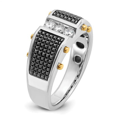 IBGoodman 14k Two-tone with Black Rhodium 1/4 carat Lab Grown Diamond VS/SI+ G+ Complete Polished and Textured Men's Ring