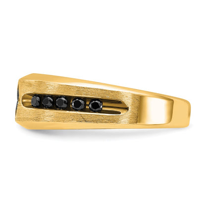 IBGoodman 10k with Black Rhodium Polished Satin and Grooved 1/2 Carat A Quality Black and White Diamond Ring