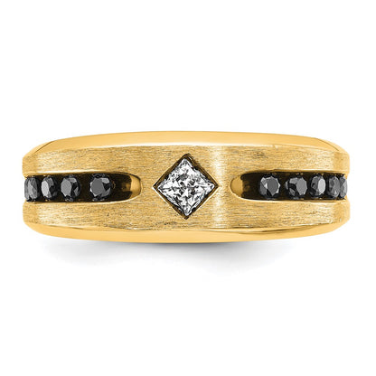 IBGoodman 10k with Black Rhodium Polished Satin and Grooved 1/2 Carat A Quality Black and White Diamond Ring