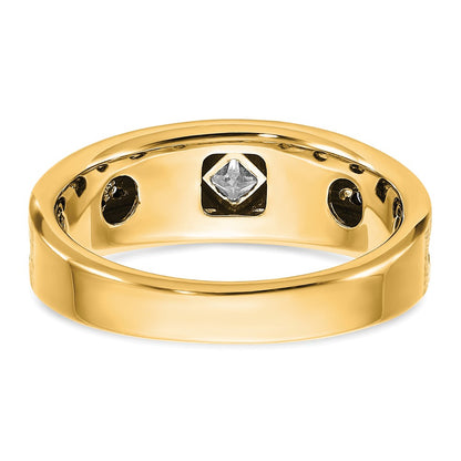 IBGoodman 10k with Black Rhodium Polished Satin and Grooved 1/2 Carat A Quality Black and White Diamond Ring