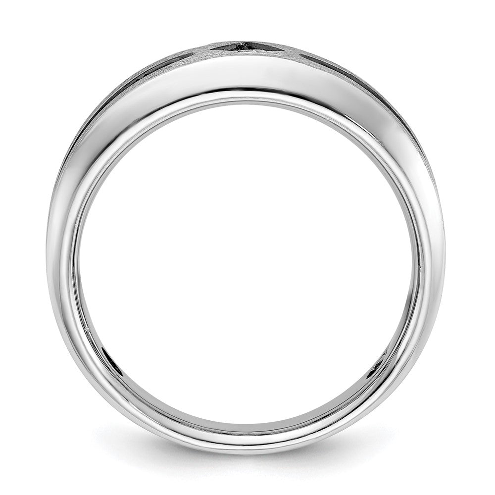 IBGoodman 14k White Gold with Black Rhodium Polished Satin and Grooved 1/2 Carat AA Quality Black and White Diamond Ring