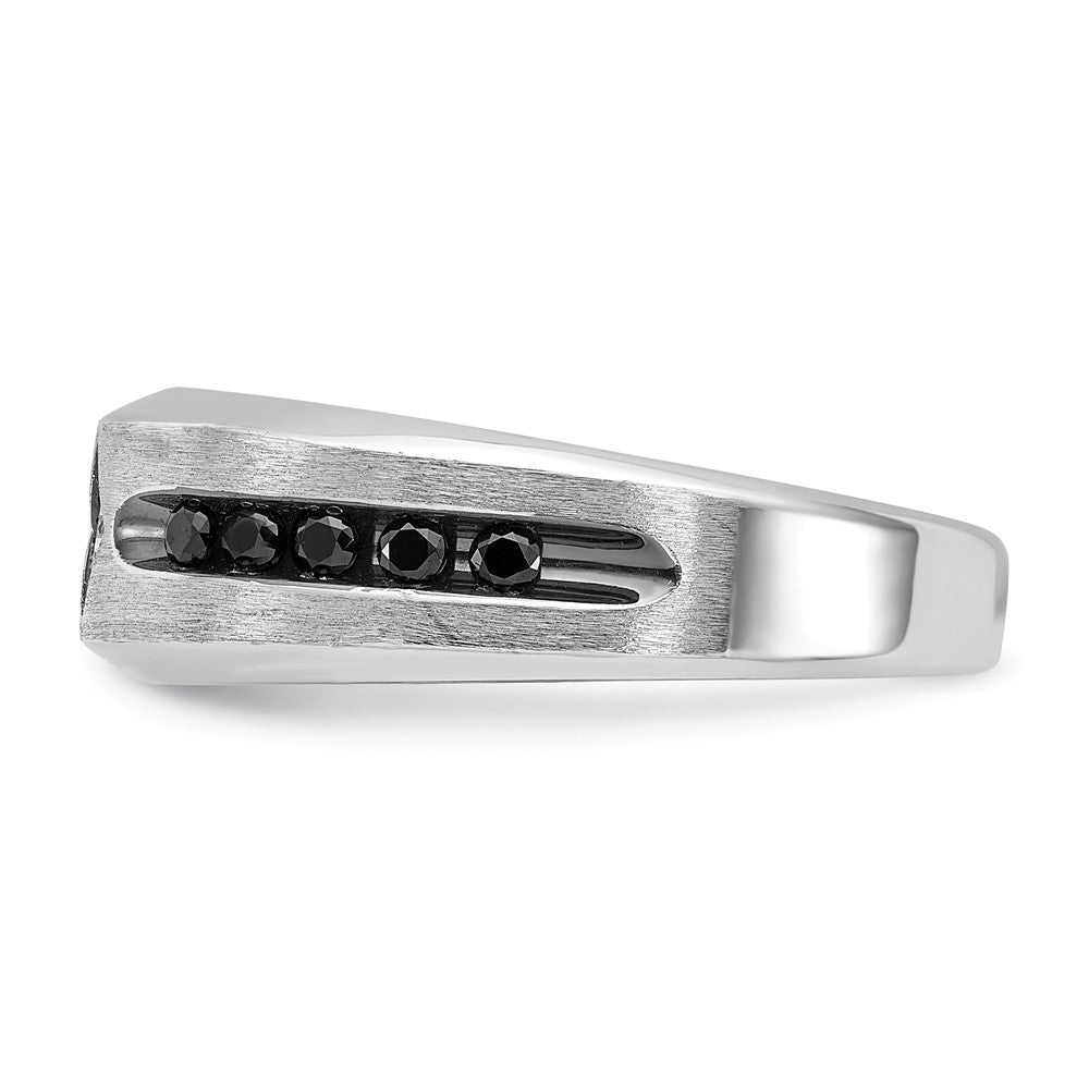 IBGoodman 14k White Gold with Black Rhodium Polished Satin and Grooved 1/2 Carat AA Quality Black and White Diamond Ring